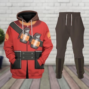 TF2 Soldier Costume Hoodie Jogger, Team Fortress 2 Cosplay Costume 3D Shirt, Video Gamer Halloween Outfit, Halloween Cosplay Hoodie