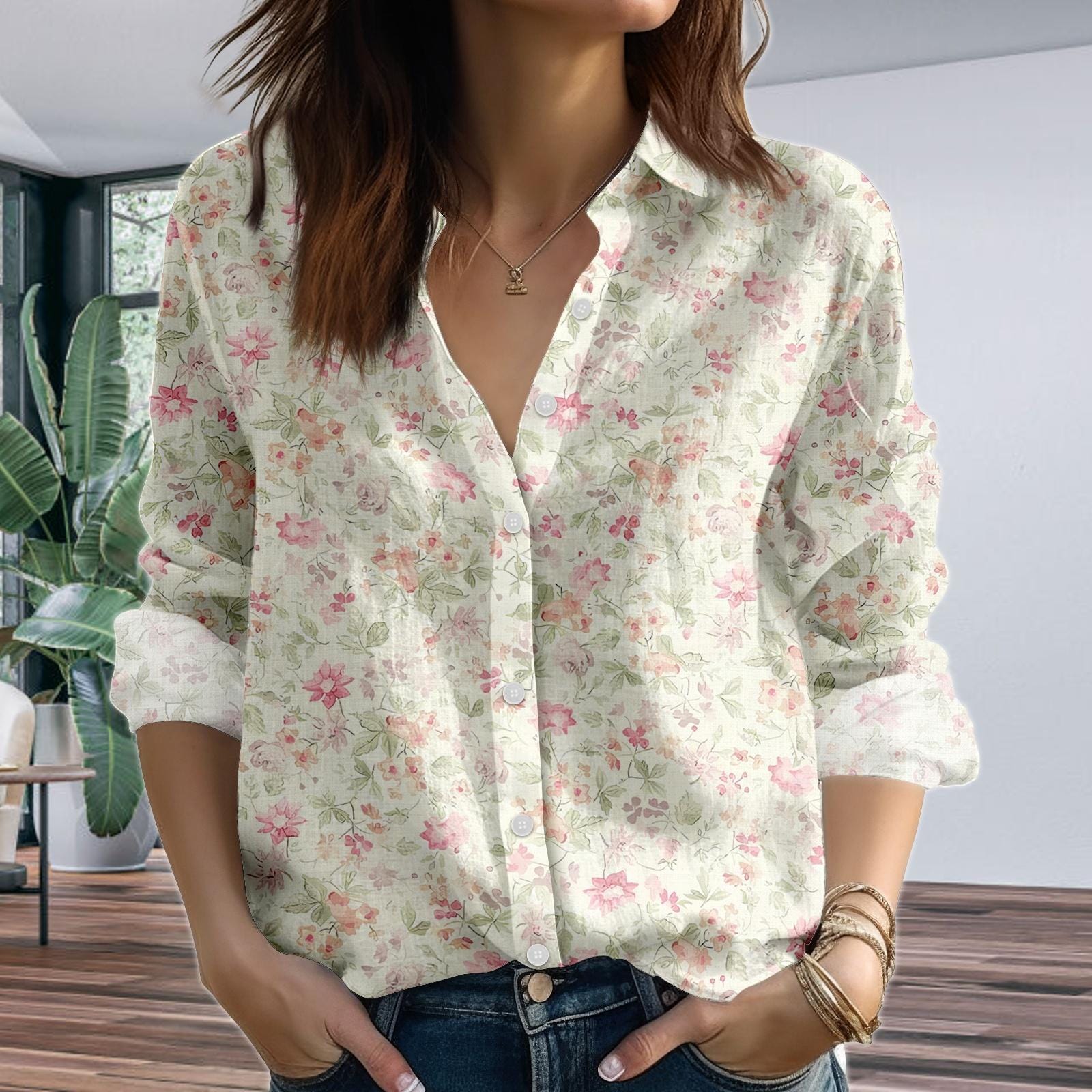 open lace back dress Floral Pastel Button-Up Shirt Blue / M main image 0