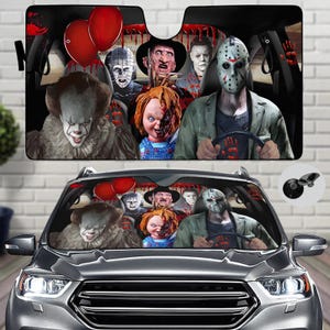 Halloween Horror Auto Sonnenschutz, Halloween Auto Sonnenschutz, Horror Charaktere Auto Windschutzscheibe, Sonnenschutz für Auto, Horror-Liebhaber-Dekor