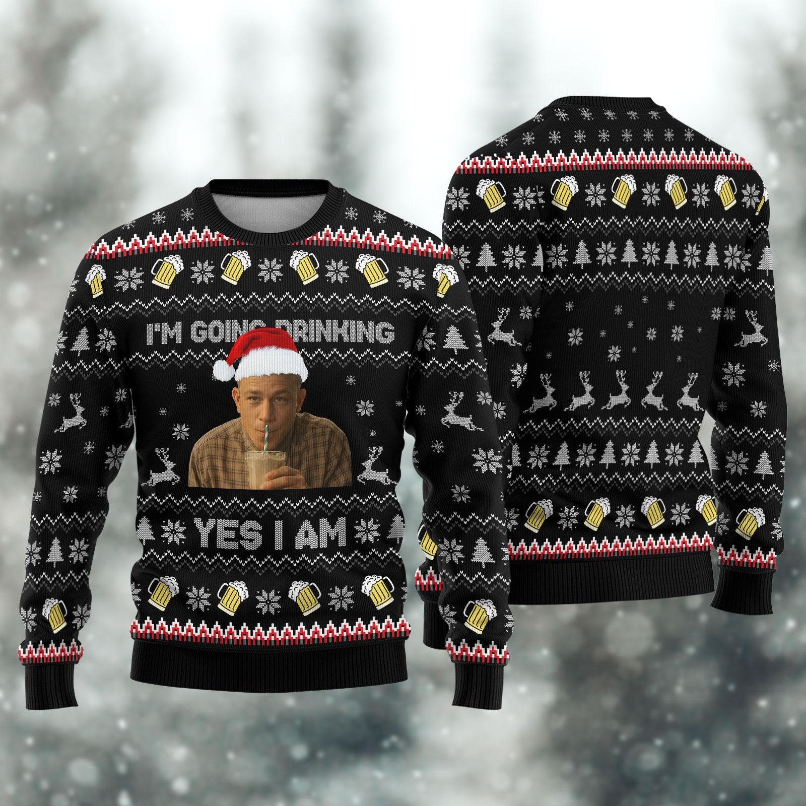 Discover Charlie Hunnam Ed Gein I'm Going Drinking Yes I Am Christmas Ugly Sweater, I'm Going Drinking Yes I Am Meme Sweater, Gift For Christmas