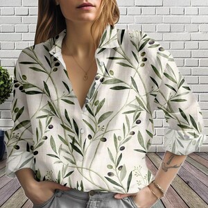 Haut Sans Manches New Look Taille 10 Vert Olive/blanc à Motifs Feuilles