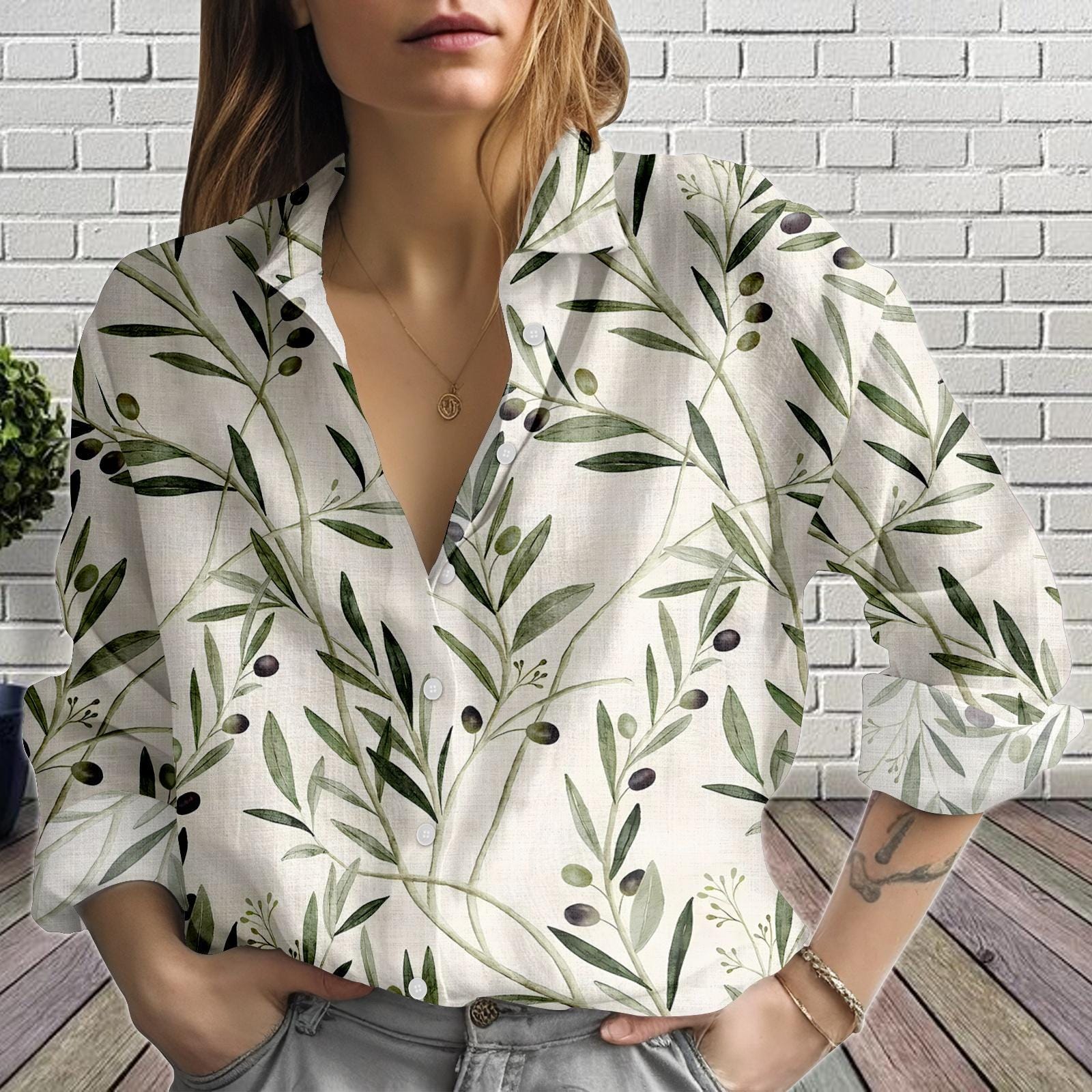 Chemisier Tunique Un Jour Ailleurs Taille 46 - Polyester Beige, Imprimé Feuilles/fleurs, Très Bon état
