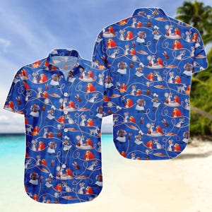 Camisa hawaiana de La Dama y el Vagabundo, Camisa romántica con botones de Disney, Camisa playera con dibujos animados de cita con espaguetis, Traje de vacaciones