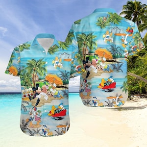 Camisa hawaiana de verano de Mickey Donald para la playa, camisa con botones de vacaciones de Disney, atuendo de resort de dibujos animados de Goofy Pluto para fanáticos de Disney