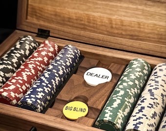 Custom Solid wood poker case with cards and premium clay chips made from wood species of your choice!