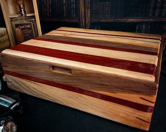 Large keepsake box made from solid wood walnut, maple, and padauk
