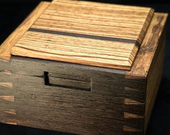 Heirloom / keepsake box solid wood wenge and zebra wood / dovetail joinery