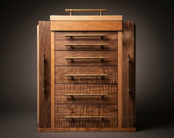 Extra Large Handmade Jewelry Armoire with Hidden Compartments & Grain-Matched Drawers