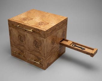 Heirloom Keepsake Jewelry Box | White Oak, Walnut & Copper, Secret Compartments, Locking Drawers