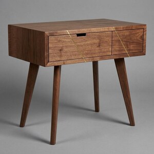 Walnut End Table with Brass Inlay Drawer | Waterfall Grain, Push-to-Open Mechanism image 16