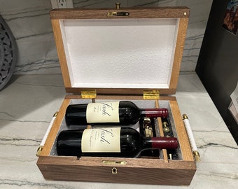 Custom walnut and cherry wine box  hand made / personalized wine carrier / wine or fine liquor display case