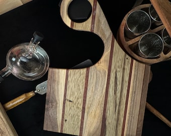 Charcuterie board solid wood made from black limba and rustic walnut