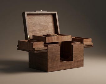 Handcrafted Walnut Humidor with 3 Hinged Lids & Removable Trays