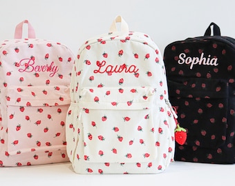 Custom strawberry name backpack, embroidered name backpack for children, customized backpack for her, custom children's corduroy backpack