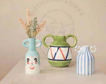 Painted Ceramic Vase, Creative Pottery, Floral Hand-Painted Vase Home Decoration, Unique Decor Ornament, Tabletop Decor, Housewarming Gift