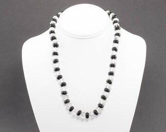 Hand Knotted Rock Crystal & Black Onyx 14K Gold Necklace