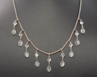 Glowing Antique Moonstone Sterling Silver Droplet Necklace, Arts and Crafts Period