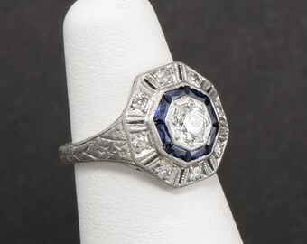 True Art Deco Diamond Platinum Target Ring with Custom Sizing Included