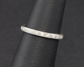 1920s Art Deco Diamond Eternity Wedding Band in Platinum with Hand Engraving