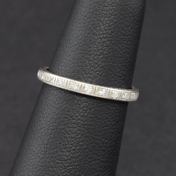 1920s Art Deco Diamond Eternity Wedding Band in Platinum with Hand Engraving