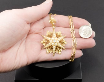 Antique STAR Pendant on Paperclip Chain Necklace in Fitted Case - Also Wear as Brooch