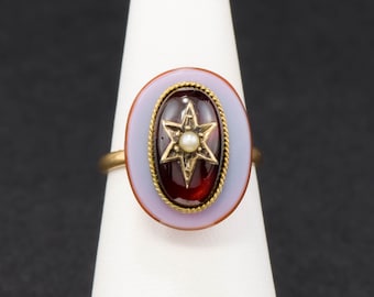 Antique Star Ring with Garnet, Agate & Pearl - Striking Conversion Statement Ring