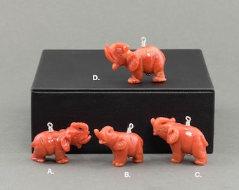 Vintage Carved Coral Elephant Charms with Sterling Silver Bail - Choose Your Favorite