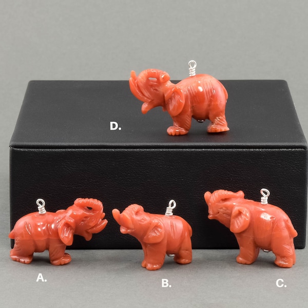 Vintage Carved Coral Elephant Charms with Sterling Silver Bail - Choose Your Favorite