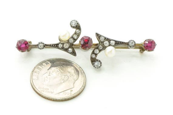 Antique Ruby Diamond Brooch or Convert to Pendant… - image 3