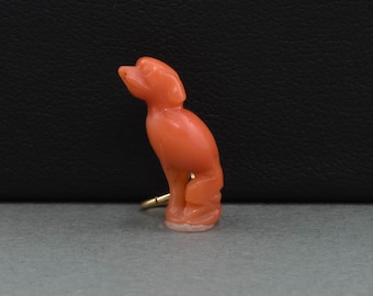 Victorian Small Hand Carved Coral Dog Charm - Sweet Stylized Sitting Dog with 14K Jump Rings