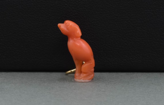 Victorian Small Hand Carved Coral Dog Charm - Sweet Stylized Sitting Dog with 14K Jump Rings