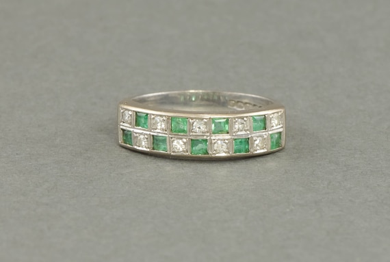 Vintage Emerald & Diamond Double Band Ring in 18K… - image 5