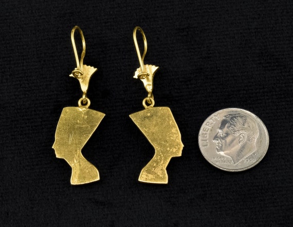 Vintage 18K Gold Nefertiti Egyptian Queen Dangle … - image 8