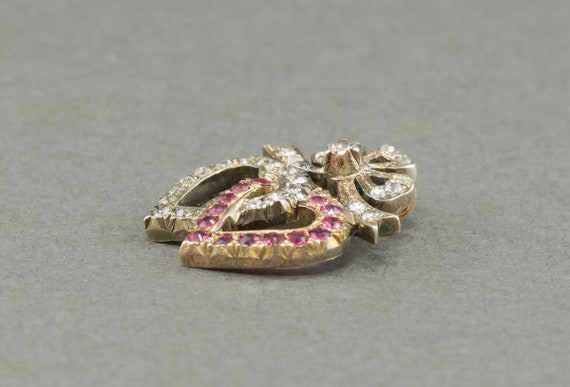 Sweet & Sparkling Antique Diamond Ruby Double Hea… - image 3