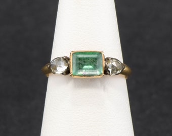 Georgian Diamond & Green Foiled Rock Crystal Ring with Gorgeous Glow and Sparkle