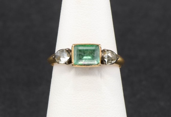 Georgian Diamond & Green Foiled Rock Crystal Ring… - image 1