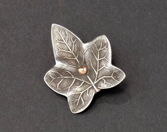Victorian Silver & Gold Ivy Leaf Pin Brooch, Double Sided and Wonderfully Detailed