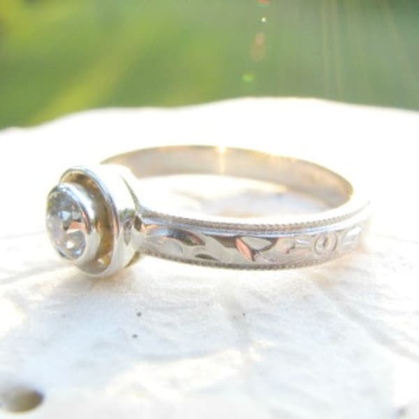 Temp. HOLD, Antique Diamond Ring, Old Mine Cut Diamond Engagement Ring, Hand Engraving, Substantial, Elegant