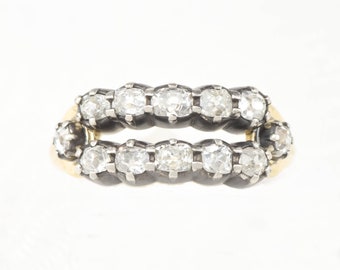 Double Row Diamond Ring with Antique Georgian Diamonds - Special Wedding or Anniversary Band, in 18K Gold & Silver