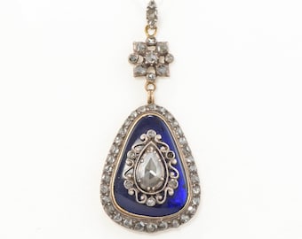 Georgian Large Diamond & Bristol Blue Glass Pendant - Stunning Original Piece