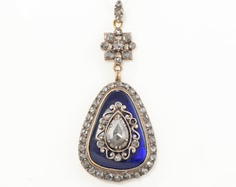 Georgian Large Diamond & Bristol Blue Glass Pendant - Stunning Original Piece