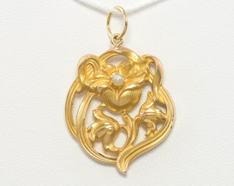 Lovely Art Nouveau Gold Floral Pendant - Antique Converison