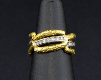 Beautiful Vintage Wide 18K Gold Eternity Band with Sparkly Diamonds & Lovely Details, 9.05 grams