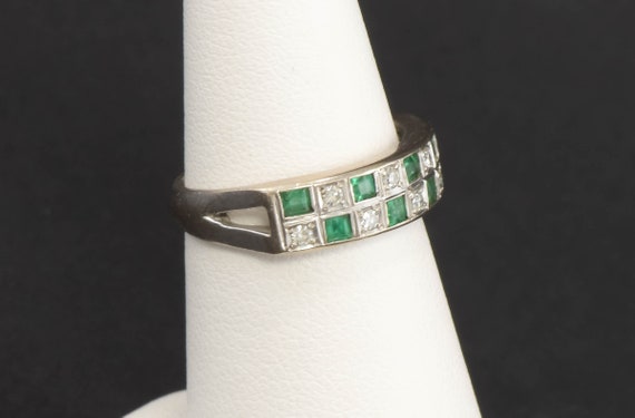 Vintage Emerald & Diamond Double Band Ring in 18K… - image 4