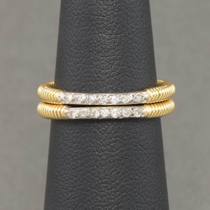 Vintage Pair of 18K Gold Diamond Band Rings with Fun Tubogas Coiled Look