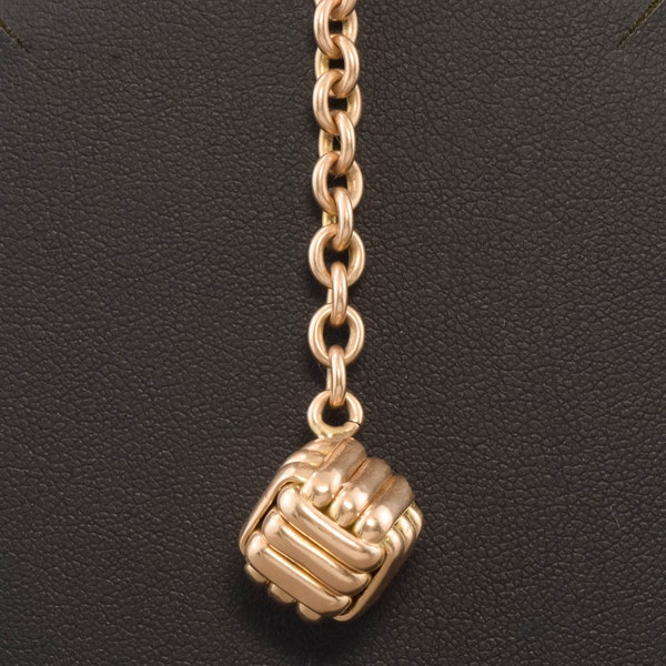 Antique 14K Gold Cube Fob with Watch Chain and Dog Clasp, Late Victorian Period