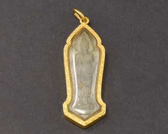 Vintage Carved Buddha Pendant Talisman Reliquary in 24K Gold