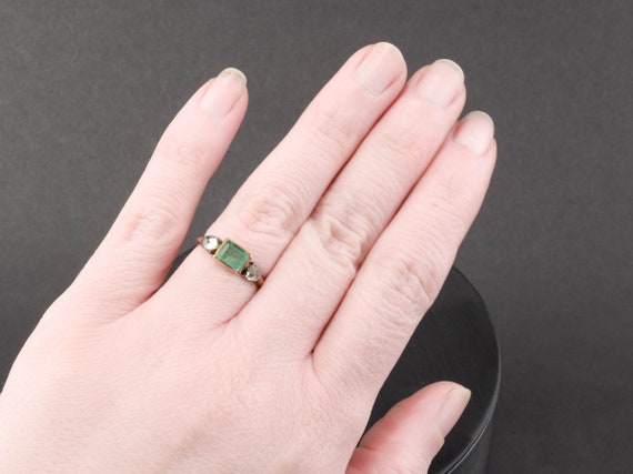 Georgian Diamond & Green Foiled Rock Crystal Ring… - image 7
