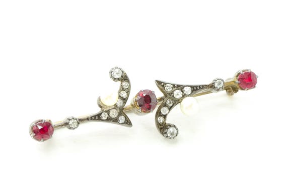 Antique Ruby Diamond Brooch or Convert to Pendant… - image 1