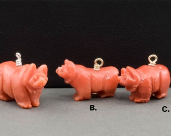 Vintage Carved Coral African Bear or Dog Charms with Sterling or 14K Gold Bail - Choose Your Favorite Beast